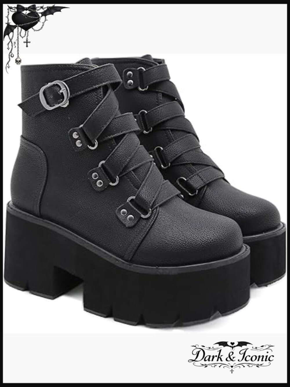 Leather Platform Combat Ankle Boots Buckle Gothic Heel Non-Slip